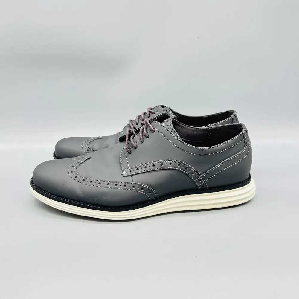 Cole Haan Shoes Mens 8 Gray Leather Grand OS Wingtip Oxford Dress Brogue Comfort